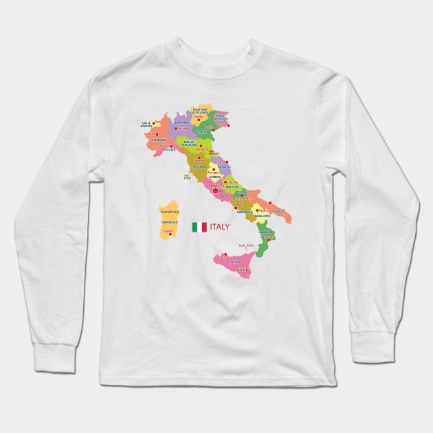 Administrative map of Italy Long Sleeve T-Shirt by AliJun